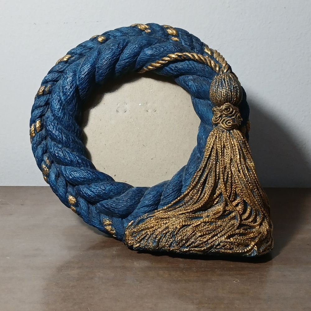 VTG UDC Resin Rope Tassel Picture Frame Image 3 X 3 Photo Blue Gold 1996